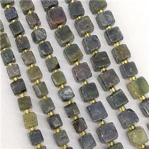 Natural Sapphire Beads Cube Green B-Grade, approx 5-6mm