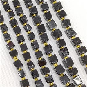 Natural Black Tourmaline Cube Beads, approx 6-7mm
