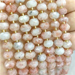 Natural Sunstone Beads Pink Faceted Rondelle, approx 9-11mm
