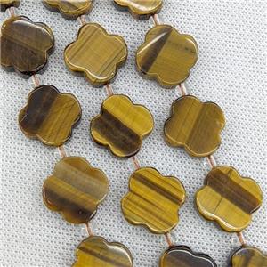 Natural Tiger Eye Stone Clover Beads, approx 18mm