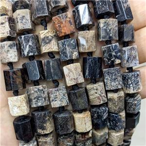 Natural Coral Fossil Beads Column Black Dye, approx 10-12mm
