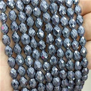 Natural Terahertz Stone Beads Silver Faceted Rice, approx 5-7mm