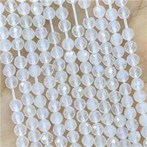 Natural White Moonstone Beads Blue Flash Faceted Round, approx 2mm