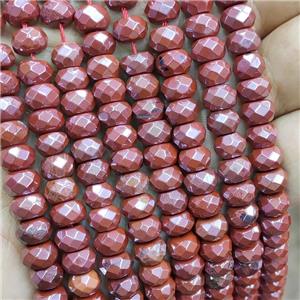 Natural Red Jasper Beads Faceted Rondelle Electroplated, approx 8mm