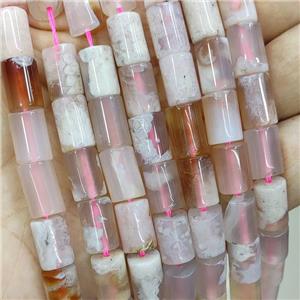 Natural Pink Sakura Cherry Agate Tube Beads, approx 8-12mm