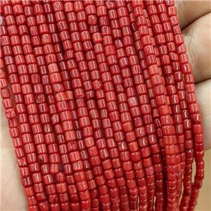 Natural Coral Tube Beads Red Dye, approx 3mm