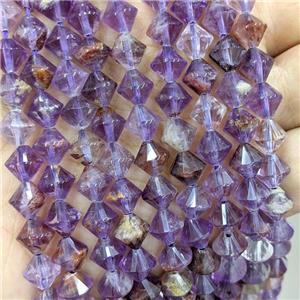 Natural Purple Phantom Quartz Bicone Beads, approx 8mm