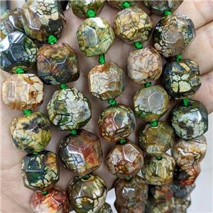 Natural Dragon Veins Agate Nugget Beads Green Dye Faceted Freeform, approx 15-16mm