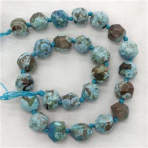 Natural Ocean Jasper Nugget Beads Blue Dye Faceted Freeform, approx 13-14mm