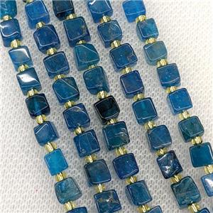 Natural Blue Apatite Cube Beads, approx 6-7mm