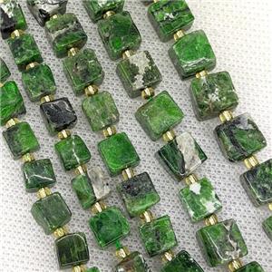 Natural Green Diopside Cube Beads, approx 8-10mm