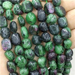 Natural Ruby In Zoisite Beads Green Chips Freeform, approx 9-12mm