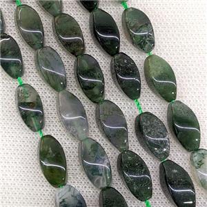 Natural Green Moss Agate Twist Beads, approx 8-16mm