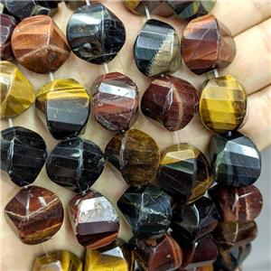 Tiger Eye Stone Twist Beads Multicolor Faceted, approx 16-18mm