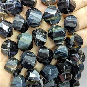 Natural Tiger Eye stone Twist Beads Inkblue Faceted, approx 16-18mm