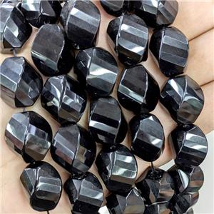 Natural Black Onyx Agate Twist Beads Faceted, approx 15-20mm