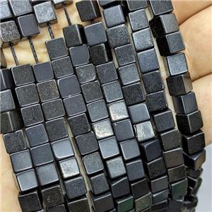 Natural Black Jasper Cube Beads, approx 6mm