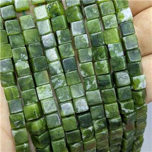 Natural Taiwan Jadeite Cube Beads Green, approx 6mm