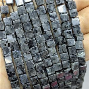 Natural Black Labradorite Cube Beads, approx 6mm