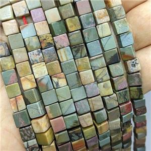 Natural Picasso Jasper Cube Beads, approx 6mm