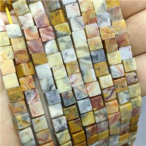 Natural Yellow Crazy Lace Agate Cube Beads, approx 6mm