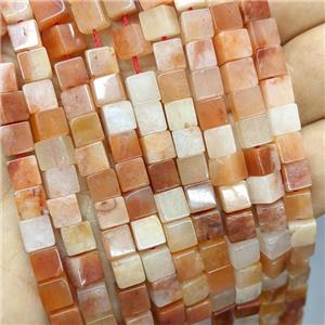 Natural Red Aventurine Cube Beads, approx 6mm