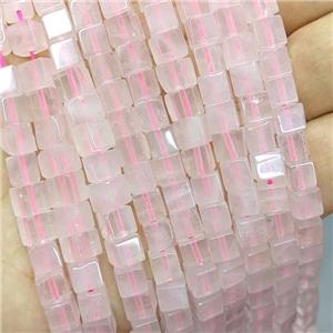 Natural Pink Rose Quartz Cube Beads, approx 6mm