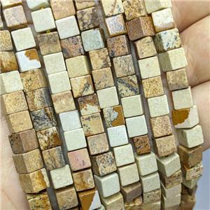 Natural Picture Jasper Cube Beads, approx 6mm