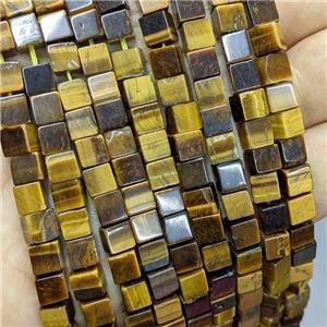 Natural Tiger Eye Stone Cube Beads, approx 6mm