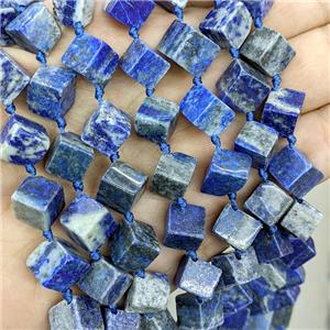 Natural Lapis Lazuli Cube Beads Blue Corner-Drilled, approx 8-10mm