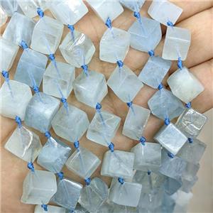 Natural Blue Aquamarine Cube Beads Corner-Drilled, approx 8-10mm