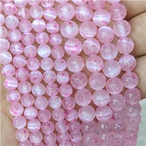 Natural Selenite Beads Pink Dye Smooth Round, approx 10mm