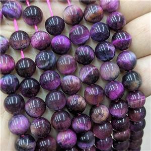 Natural Tiger Eye Stone Beads Fuchsia Dye Smooth Round, approx 10mm