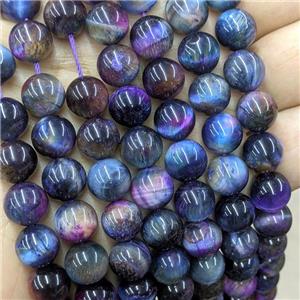 Natural Tiger Eye Stone Round Beads Galaxy Multicolor Dye Smooth, approx 10mm