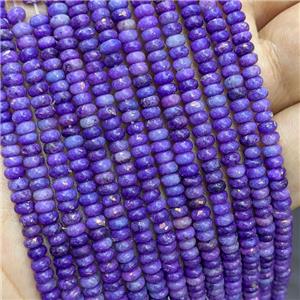 Natural Marble Beads Pave Gold Foil Smooth Rondelle Purple Dye , approx 4mm
