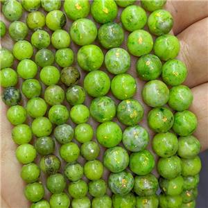 Natural Marble Round Beads Pave Gold Foil Smooth Olive Dye , approx 6mm