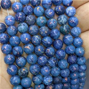 Natural Marble Round Beads Pave Gold Foil Smooth Blue Dye , approx 8mm