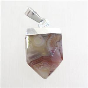 botsawan agate pendant, faceted arrowhead, silver plated, approx 10-15mm