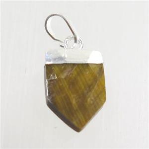 yellow Tiger eye stone arrowhead pendant, silver plated, approx 10-15mm