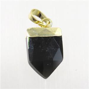 black onyx agate pendant, faceted arrowhead, silver plated, approx 10-15mm