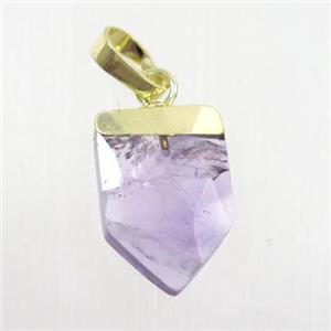 purple Amethyst pendant, faceted arrowhead, gold plated, approx 10-15mm