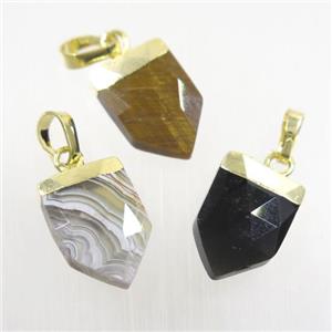 mix gemstone pendant, faceted arrowhead, gold plated, approx 10-15mm
