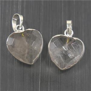 Clear Quartz pendant, faceted heart, silver plated, approx 12mm