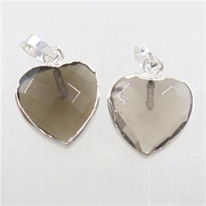 Smoky Quartz heart pendant, silver plated, approx 12mm