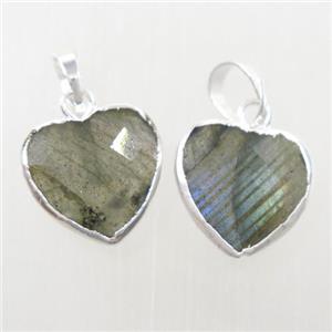 Labradorite heart pendant, silver plated, approx 12mm
