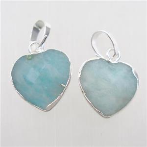 blue Amazonite heart pendant, silver plated, approx 12mm