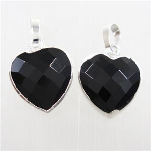 black onyx agate heart pendant, silver plated, approx 12mm