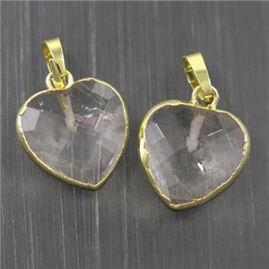 Clear Quartz heart pendant, gold plated, approx 12mm