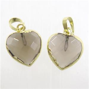 Smoky Quartz heart pendant, gold plated, approx 12mm