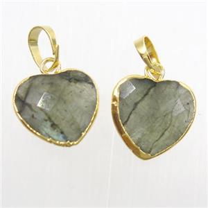 Labradorite heart pendant, gold plated, approx 12mm